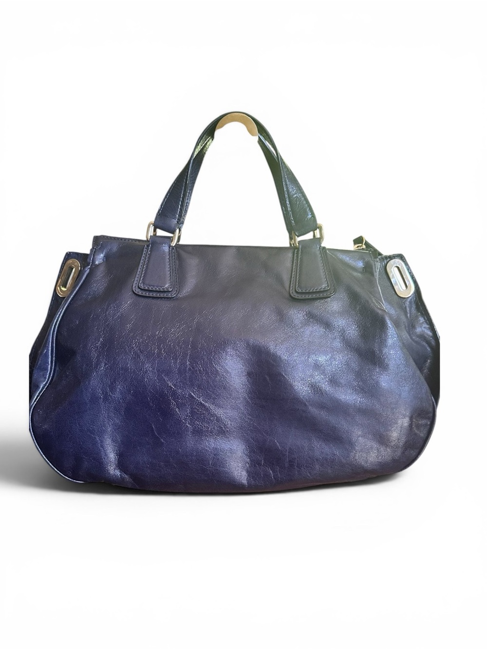 💙 Gianfranco Ferre Navy Leather Satchel Made Italy Gold Hardware - Picture 8 of 17